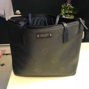 Small Kate spade navy and glitter polka dot tote.